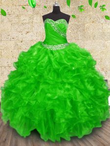 Sweetheart Neckline Beading and Appliques and Ruffles and Ruching Sweet 16 Dress Sleeveless Lace Up