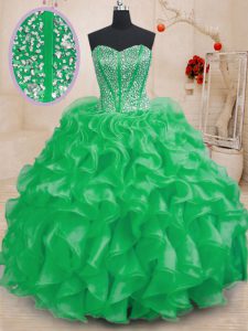 Top Selling Sweetheart Lace Up Beading and Ruffles Quinceanera Dresses Sleeveless
