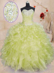 Fine Organza Sleeveless Floor Length Quinceanera Gowns and Beading and Ruffles