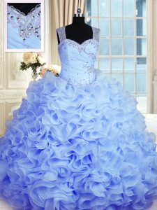 Sweetheart Sleeveless Zipper Quinceanera Gowns Baby Blue Organza
