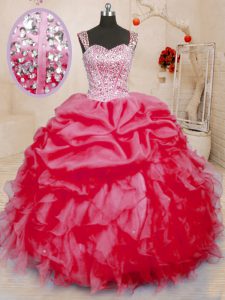 Straps Sleeveless Organza Quinceanera Dress Beading and Ruffles and Pick Ups Lace Up
