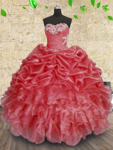 Organza Sleeveless Floor Length Sweet 16 Dress and Beading and Appliques and Ruffles and Ruching