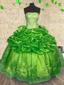 Cheap Organza Lace Up Sweet 16 Dress Sleeveless Floor Length Beading and Embroidery