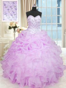 Excellent Lilac Sweetheart Lace Up Beading and Ruffles Quince Ball Gowns Sleeveless