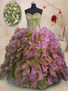 Best Sweetheart Sleeveless Side Zipper Quinceanera Dress Multi-color Organza