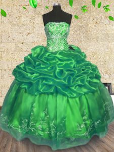 Floor Length Green Quinceanera Gown Strapless Sleeveless Lace Up