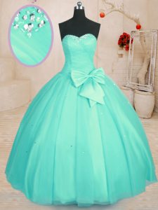 Sexy Sweetheart Sleeveless Tulle Quinceanera Dress Beading and Bowknot Lace Up
