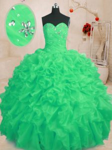 Fantastic Green Lace Up Quinceanera Dresses Beading and Ruffles Sleeveless Floor Length