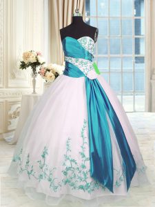 Organza Sleeveless Floor Length Ball Gown Prom Dress and Embroidery and Sashes ribbons
