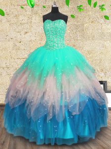 Captivating Sequins Sweetheart Sleeveless Lace Up Quinceanera Dresses Multi-color Tulle