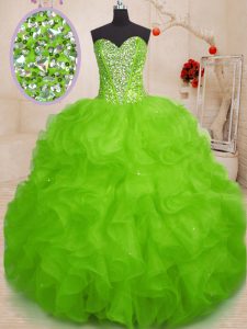 Elegant Organza Lace Up Quinceanera Gown Sleeveless Floor Length Beading and Ruffles