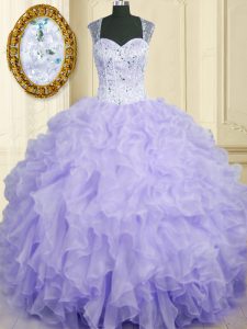 Beauteous Sleeveless Beading and Ruffles Lace Up Quinceanera Gown