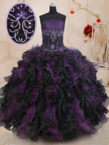 Excellent Strapless Sleeveless Lace Up Sweet 16 Quinceanera Dress Black And Purple Organza