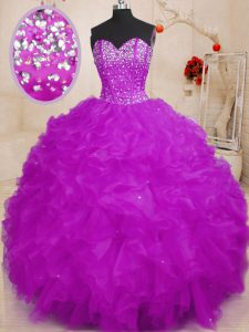 Elegant Purple Sleeveless Beading Floor Length Ball Gown Prom Dress