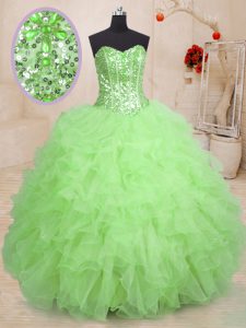 Floor Length Lace Up Sweet 16 Quinceanera Dress for Military Ball and Sweet 16 and Quinceanera with Beading and Ruffles