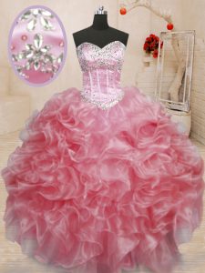 Delicate Ball Gowns Quinceanera Gowns Baby Pink Sweetheart Organza Sleeveless Floor Length Lace Up