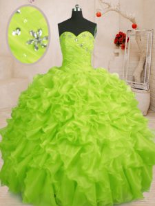 Stylish Beading and Ruffles Quinceanera Gown Yellow Green Lace Up Sleeveless Floor Length