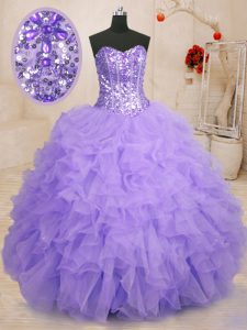Pretty Organza Sweetheart Sleeveless Lace Up Beading and Ruffles Sweet 16 Dresses in Lavender