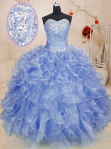 Cheap Sweetheart Sleeveless Sweet 16 Quinceanera Dress Floor Length Beading and Ruffles Light Blue Organza