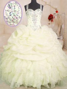 Luxury Organza Sleeveless Floor Length Vestidos de Quinceanera and Beading and Ruffles and Pick Ups