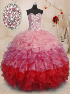 Multi-color Sweetheart Neckline Beading and Ruffles Quinceanera Gown Sleeveless Lace Up