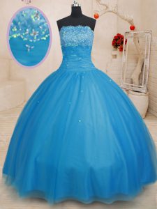 New Style Floor Length Lace Up Quinceanera Dress Baby Blue for Military Ball and Sweet 16 and Quinceanera with Beading
