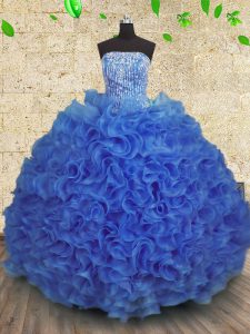 Admirable Royal Blue Organza Lace Up Quinceanera Dress Sleeveless Floor Length Beading and Ruffles