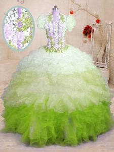 Multi-color Sleeveless Organza Brush Train Lace Up 15 Quinceanera Dress for Military Ball and Sweet 16 and Quinceanera