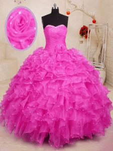 Pretty Sweetheart Sleeveless Lace Up Sweet 16 Quinceanera Dress Hot Pink Organza