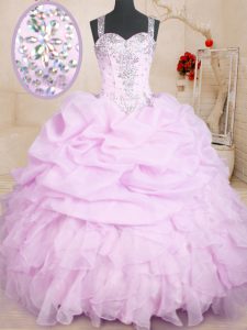 Dynamic Pick Ups Floor Length Ball Gowns Sleeveless Lilac Quinceanera Gown Lace Up