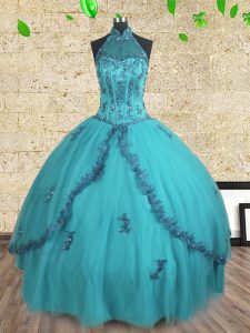 Halter Top Sleeveless Tulle 15 Quinceanera Dress Beading Lace Up