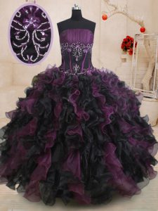 Multi-color Lace Up Strapless Beading and Ruffles 15 Quinceanera Dress Organza Sleeveless