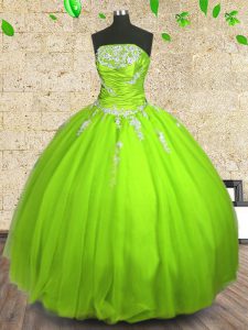 Edgy Sleeveless Tulle Floor Length Zipper Sweet 16 Dress in with Appliques and Ruching