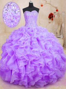 Great Beading and Ruffles Quinceanera Dress Lavender Lace Up Sleeveless Floor Length