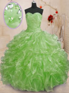 Most Popular Sleeveless Beading and Ruffles Lace Up Vestidos de Quinceanera