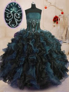 Suitable Multi-color Sleeveless Beading and Ruffles Floor Length Sweet 16 Dresses