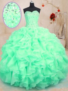Charming Sweetheart Sleeveless Lace Up 15th Birthday Dress Apple Green Organza