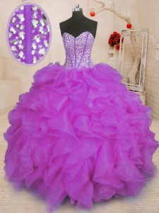 Sweetheart Sleeveless Lace Up Vestidos de Quinceanera Purple Organza
