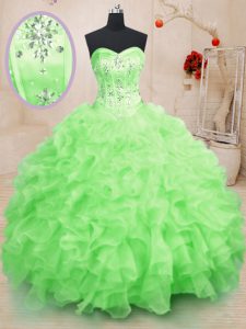 Shining Floor Length Quince Ball Gowns Sweetheart Sleeveless Lace Up