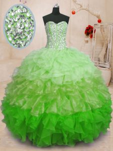 Great Multi-color Ball Gowns Organza Sweetheart Sleeveless Beading and Ruffles Floor Length Lace Up Sweet 16 Quinceanera Dress