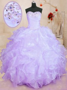 Luxury Lavender Sleeveless Organza Lace Up Sweet 16 Quinceanera Dress for Military Ball and Sweet 16 and Quinceanera
