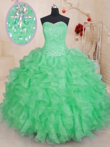 Superior Ball Gowns Quinceanera Gowns Green Sweetheart Organza Sleeveless Floor Length Lace Up