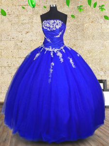 Royal Blue Sleeveless Appliques and Ruching Floor Length Sweet 16 Dress