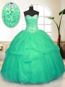 Great Green Sweetheart Lace Up Sequins and Pick Ups Sweet 16 Dresses Sleeveless