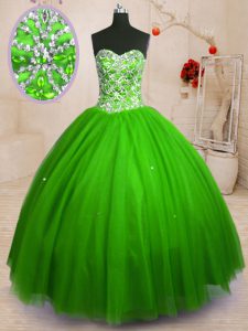 Elegant Ball Gowns Tulle Sweetheart Sleeveless Beading Floor Length Lace Up 15th Birthday Dress