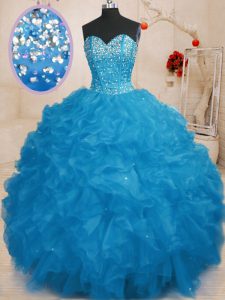 Beautiful Floor Length Ball Gowns Sleeveless Blue Sweet 16 Quinceanera Dress Lace Up