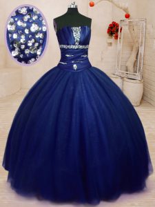 Luxury Royal Blue 15th Birthday Dress Military Ball and Sweet 16 and Quinceanera with Beading Strapless Sleeveless Lace Up