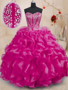 Vintage Floor Length Fuchsia Ball Gown Prom Dress Sweetheart Sleeveless Lace Up