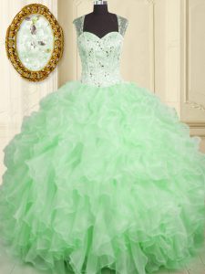 Ball Gowns Organza Straps Sleeveless Beading and Ruffles Floor Length Lace Up Sweet 16 Quinceanera Dress