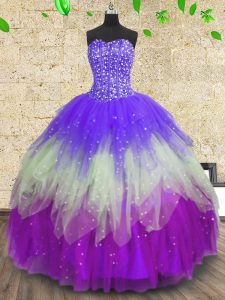 Artistic Sweetheart Sleeveless Tulle Quinceanera Gown Sequins Lace Up